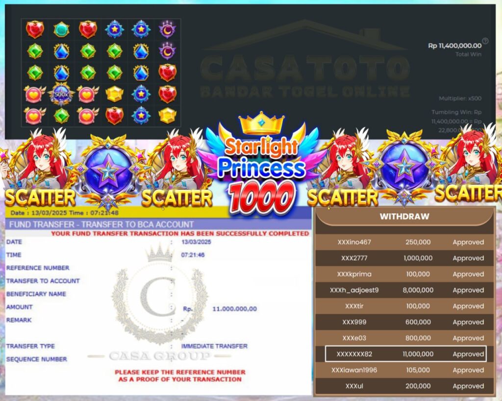 CUAN BOSKU!! CASATOTO GACORR MENANG SEBESAR 11 JT DI STARLIGHT PRINCESS 1000