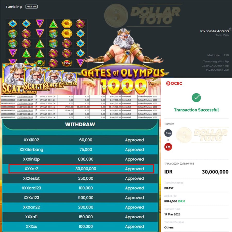 DOLLARTOTO GACORR TERUSS!! JP LAGI DI GATES OF OLYMPUS 1000 SEBESAR 30 JT!!