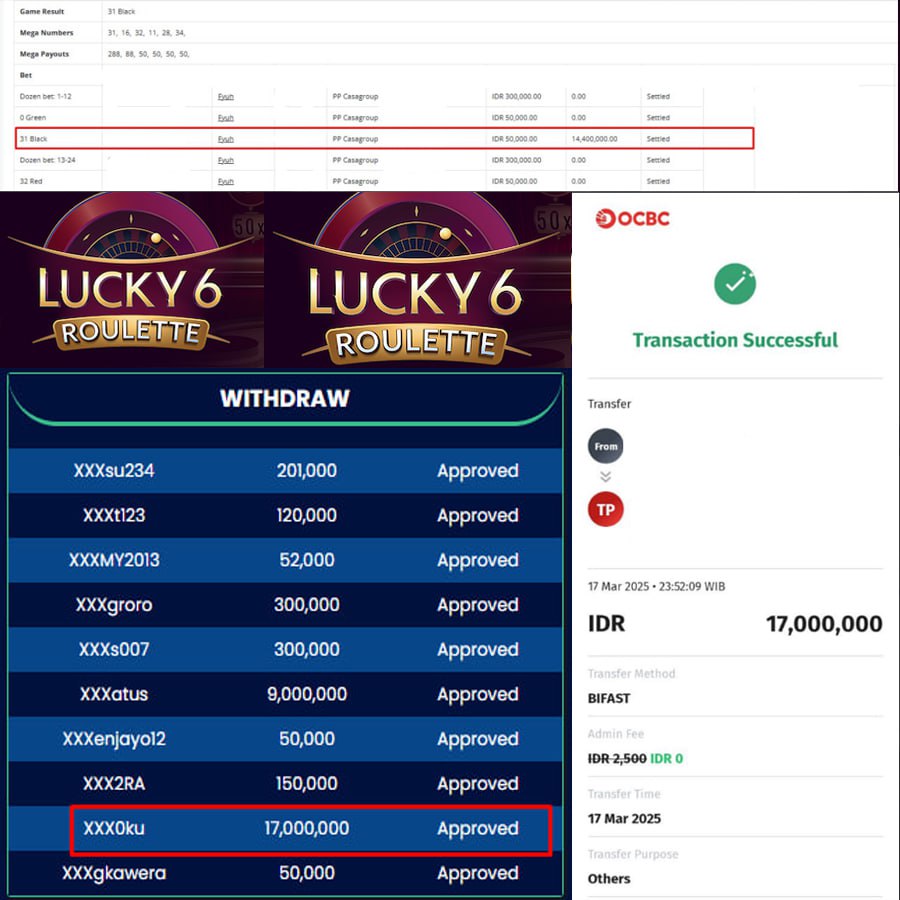 CASAPRIZE JOSS TERUS!! MENANG SEBESAR 17 JT DI LUCKY 6 ROULETTE