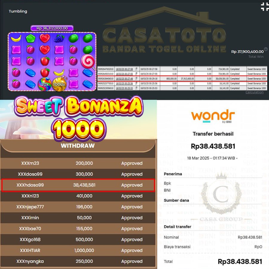 CASATOTO JEPEE LAGII!! WIN LAGI SEBESAR 38 JT DI SWEET BONANZA 1000