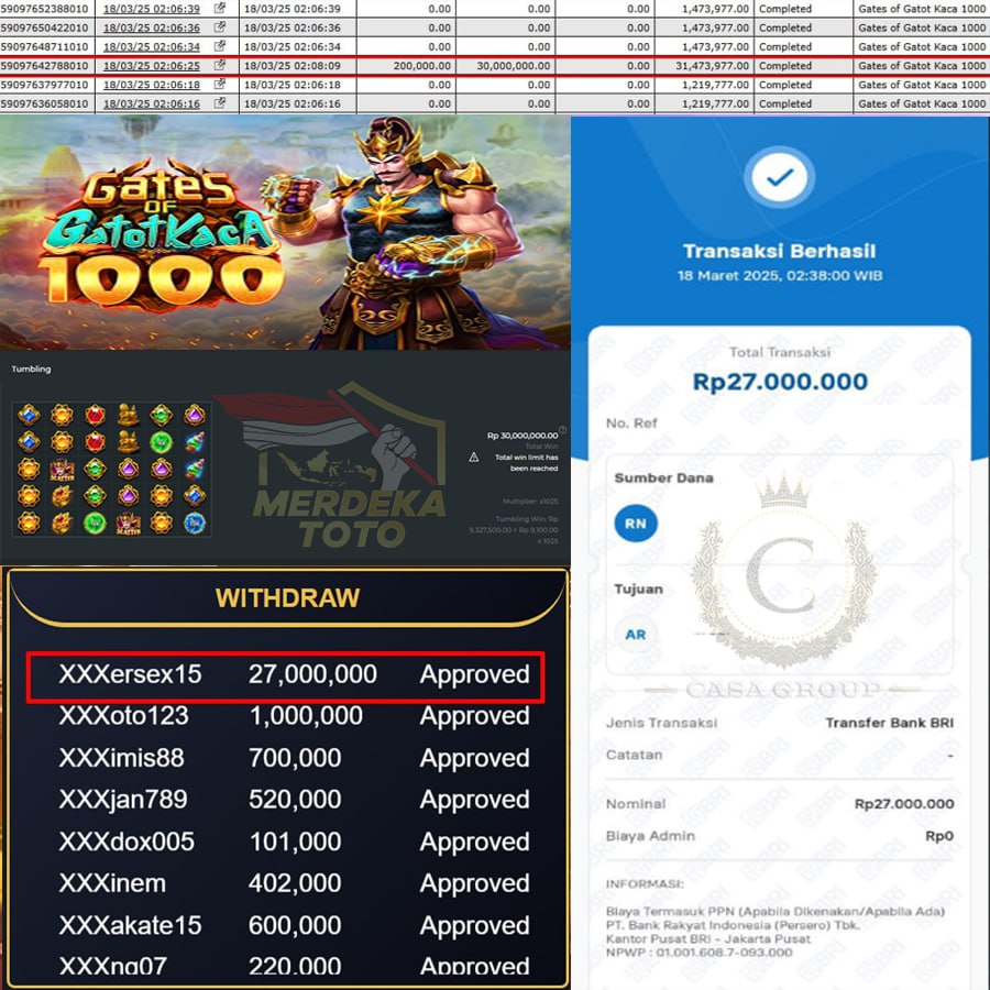 MERDEKATOTO ANTI BONCOS!! KEMBALI MENANG SEBESAR 27 JT DI GATES OF GATOT KACA 1000!!
