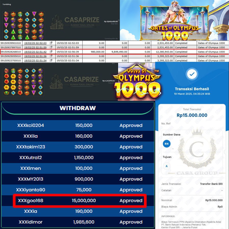 WEDEE LAGI KETUAA!! GATES OF OLYMPUS 1000 WIN SEBESAR 15 JT DI CASAPRIZE!!