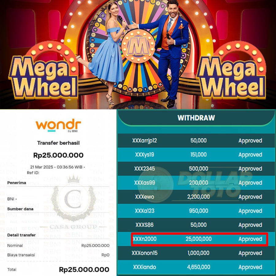 MENANG KEMBALI DI DOLLARTOTO BOSKU!! MENANG SEBESAR 25 JT DI MEGA WHEEL!!