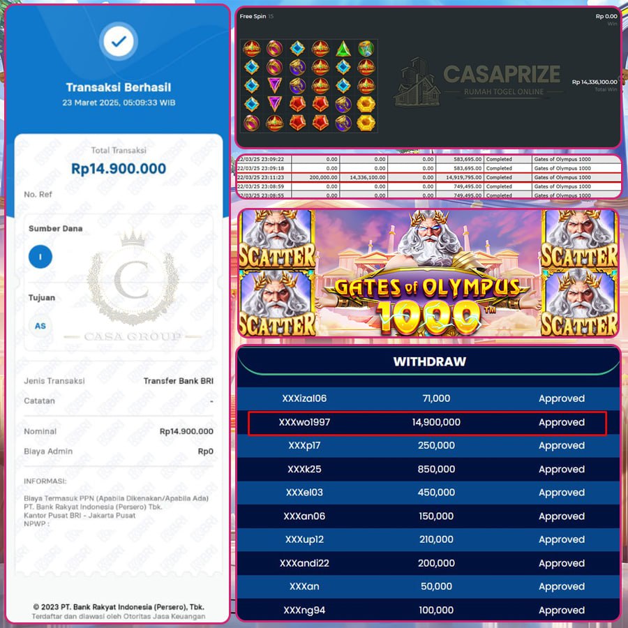 KEMENANGAN FANTASTIS DI GATES OF OLYMPUS 1000 DI CASAPRIZE!!
