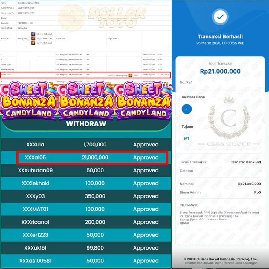 BAWA HOKI TERUSS!! MENANG LAGI DI SWEET BONANZA CANDY LAND DI DOLLARTOTO SEBESAR 21JT !!