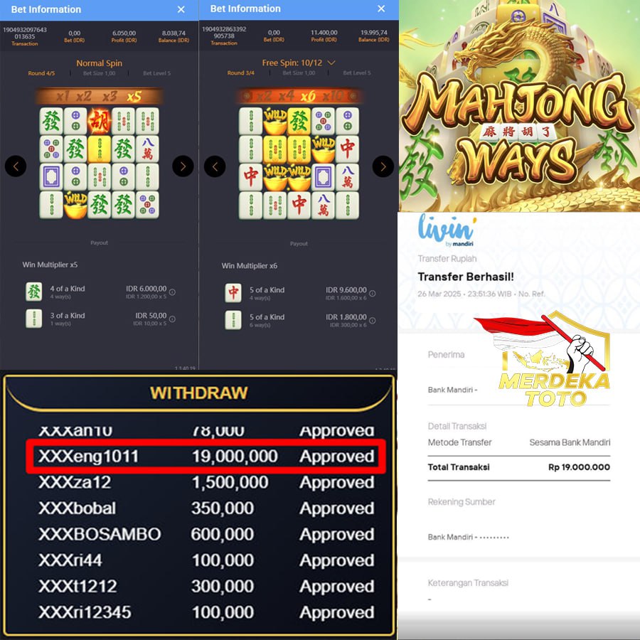KEMENANGAN FANTASTIS DI MERDEKATOTO!! MENANG SEBESAR 19 TJ DI MAHJONG WAYS!