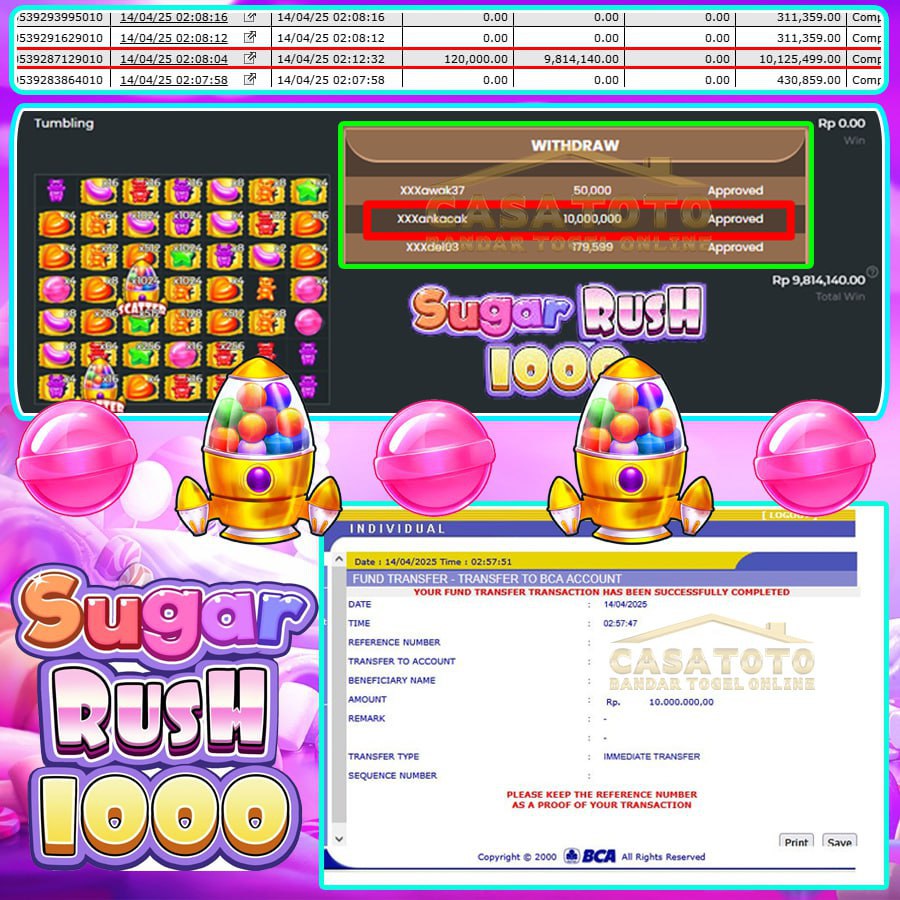 SUGAR RUSH 1000 BAWA HOKI!! MENANG SEBESAR 10 JT DI CASATOTO!!