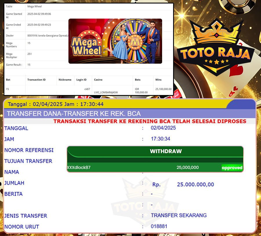 MENANG LAGI SEBESAR 25JT DI CASINO TOTORAJA BOSKU!!