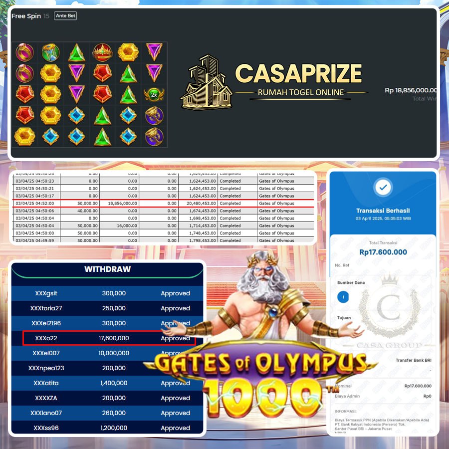 KEMENANGAN FANTASTIS DI CASAPRIZE SEBESAR 17 JT!!