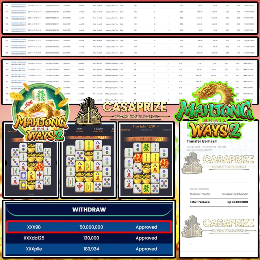 CASAPRIZE JOSS TERUS!! MENANG LAGI SEBESAR 50 JT DI MAHJONG WAYS 2!!