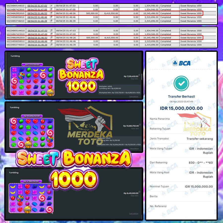 MEGA GACOR!! MENANG LGI SEBESAR 15 JT DI SWEET BONANZA 1000 DI MERDEKATOTO!!