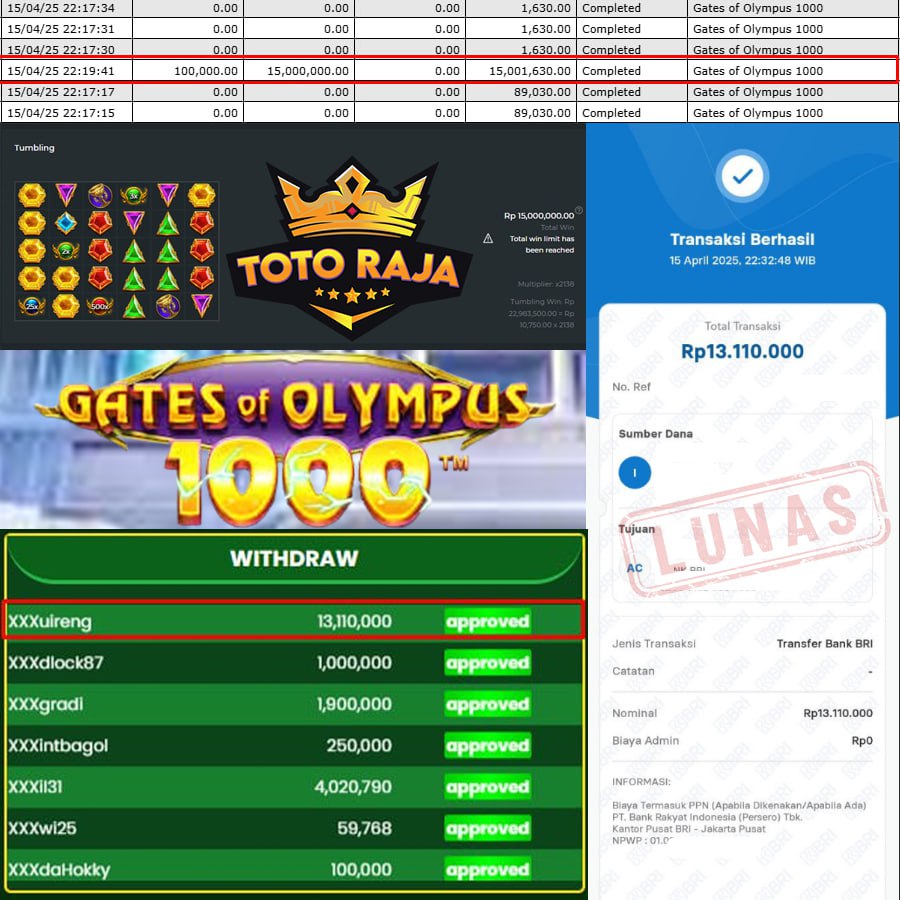 TOTORAJA JOSS!! MENANG SEBESAR 13 JT DI GATES OF OLYMPUS 1000!!