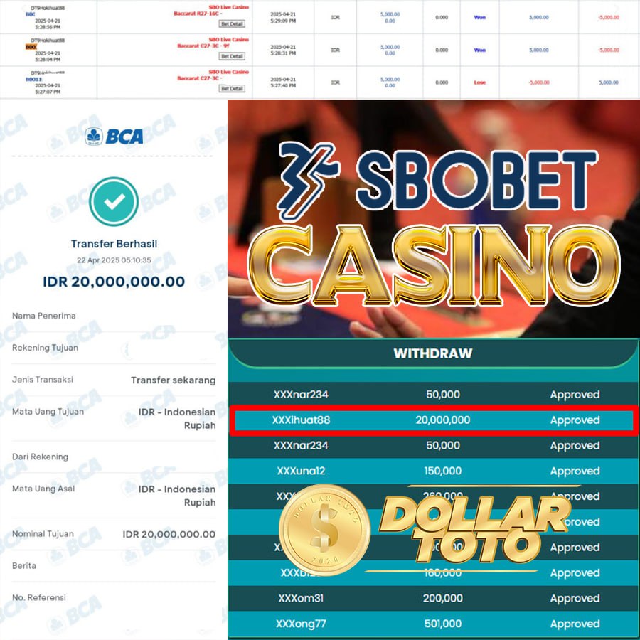 DOLLARTOTO BAWA HOKY!! MENANG LAGI SEBESAR 20 JT DI SBO CASINO!!
