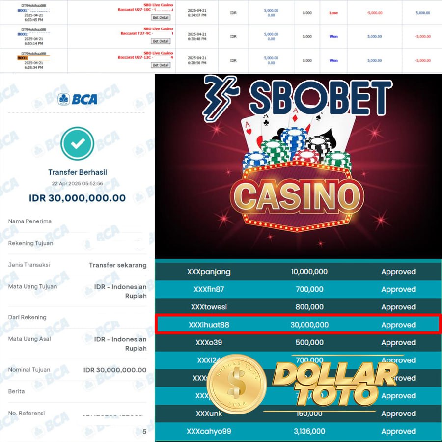 JOSS TERUS DI DOLLARTOTO!! MENANG KEMBALI SEBESAR 30 JT DI SBO CASINO!!