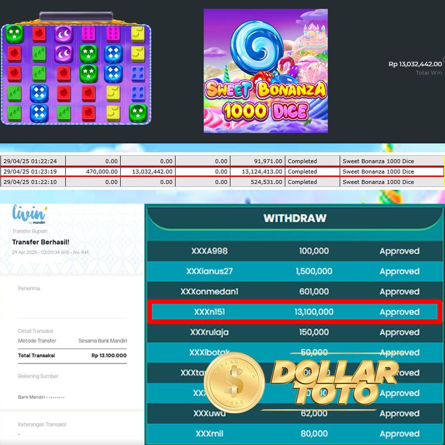 DOLLARTOTO JOSS LAGI BOSKU!! KALI INI MENANG DI SWEET BONANZA 1000 DICE SEBESAR 13 JT!!