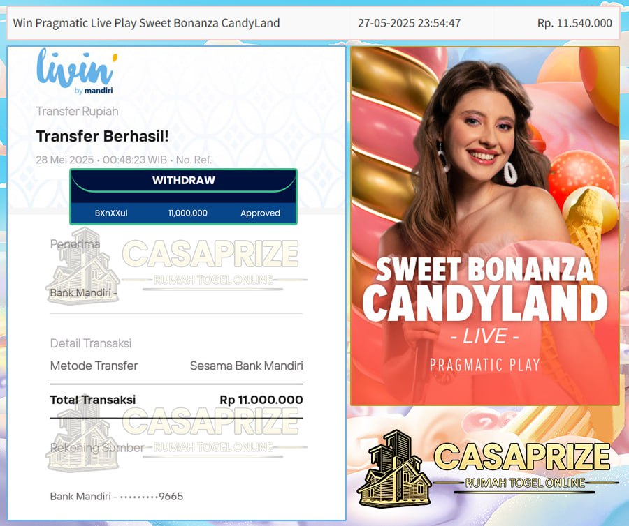 WIN LAGI DI GAME SWEET BONANZA CANDY LAND CASAPRIZE SEBESAR 11 JT FANTASTIS !!!