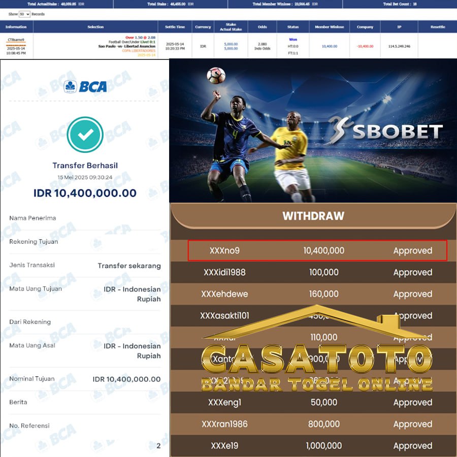 CASATOTO SUPER CEMERLANG! MAIN SBOBET, CUAN 10JT TANPA RIBET!
