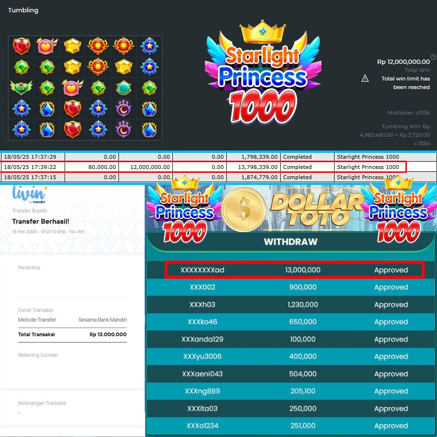 JACKPOT BERTABURAN DI DOLLARTOTO! SCATTER STARLIGHT PRINCESS 1000 NEMBUS 13 JUTA!!