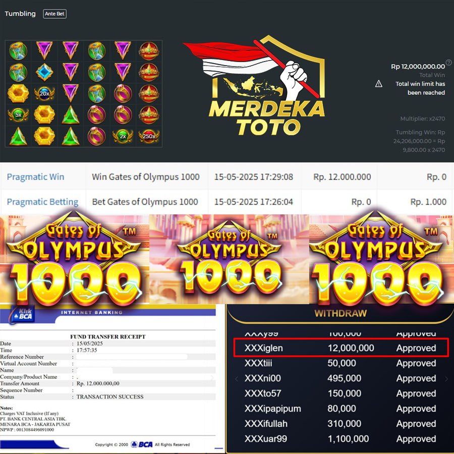 MERDEKATOTO BERSINAR LAGI! MAIN GATES OF OLYMPUS 1000, 12 JT CAIR DALAM HITUNGAN DETIK!!