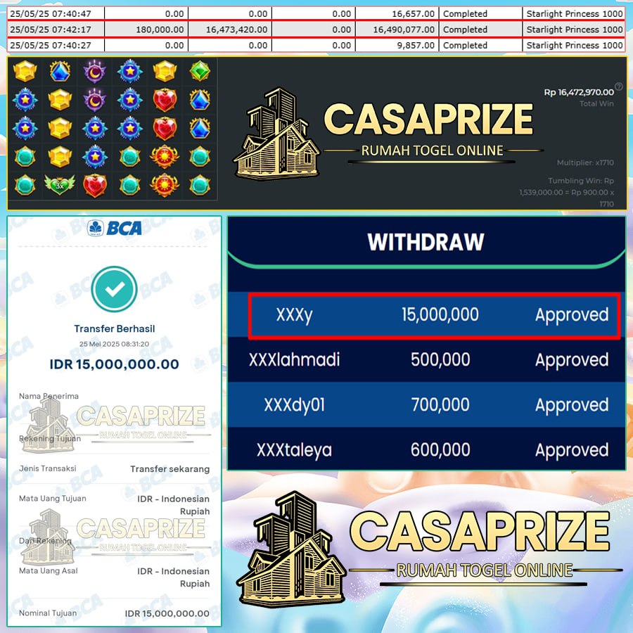 JACKPOT BERTABURAN DI CASAPRIZE!!! SCATTER STARLIGHT PRINCESS 1000 NEMBUS 15 JUTA!!