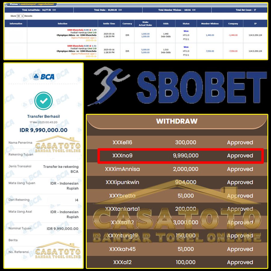 CUAN NGERI!! MEMBER CASATOTO ANGKUT 9 JUTA DARI SBOBET SPORT!!