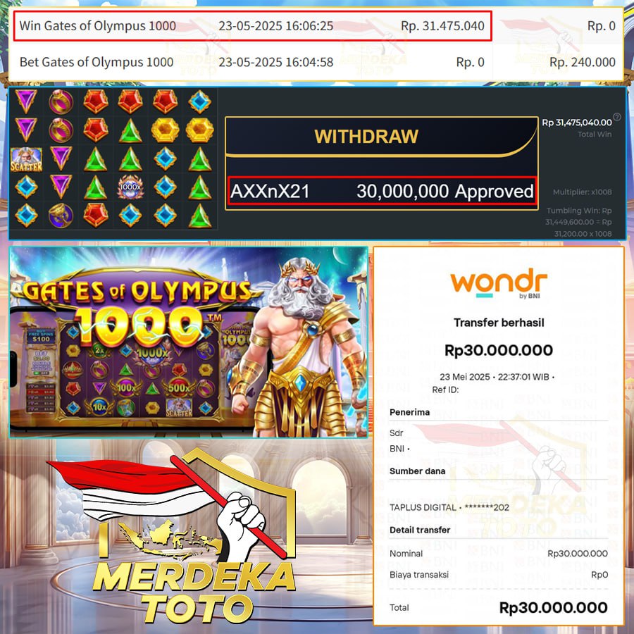 MEREDEKATOTO PANEN TERUS! JACKPOT GATES OF OLYMPUS 1000! MODAL RECEH JADI 30JT! CUAN NYATA!