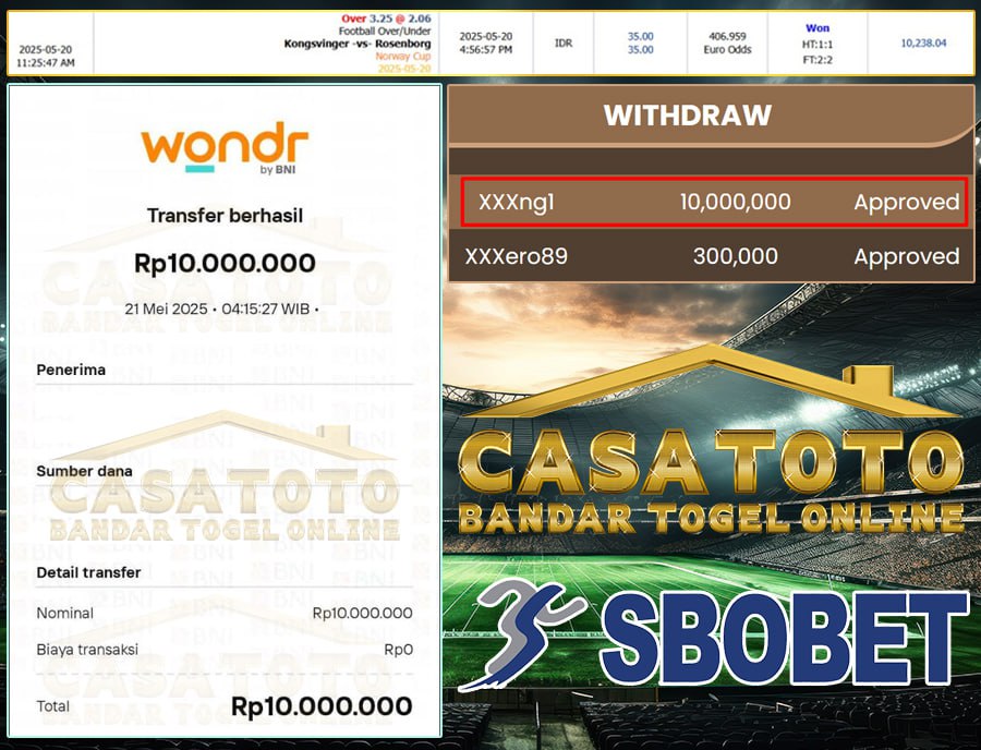 MAIN RECEH, CUAN GADANG!! MEMBER CASATOTO BAWA PULANG 10 JUTA DARI SBOBET SPORT!!