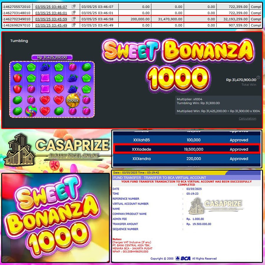 CASAPRIZE BAWA HOKY LAGI!! MENANG SEBESAR 19 JT DI SWEET BONANZA 1000!!