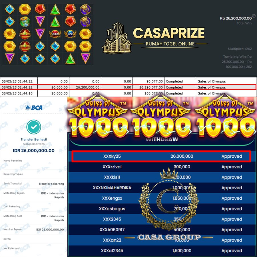 CASAPRIZE JOSS TERUSS!! MENANG LAGI SEBESAR 26 JT DI GATES OF OLYMPUS 1000!!