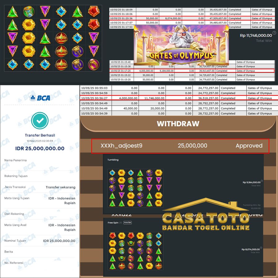 KEMENANGAN FANTASTIS DI GATES OF OLYMPUS DI CASATOTO SEBESAR 25 JT!!