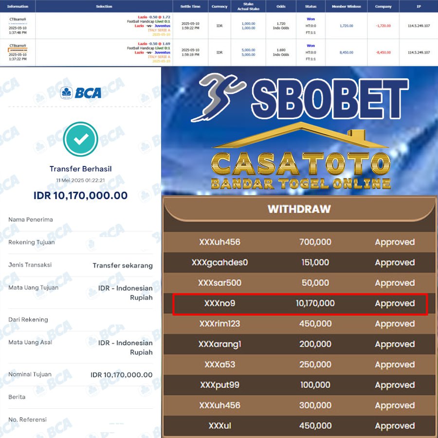 CASATOTO JOSS LAGI!! MENANG SEBESAR 10 JT DI CASATOTO!!