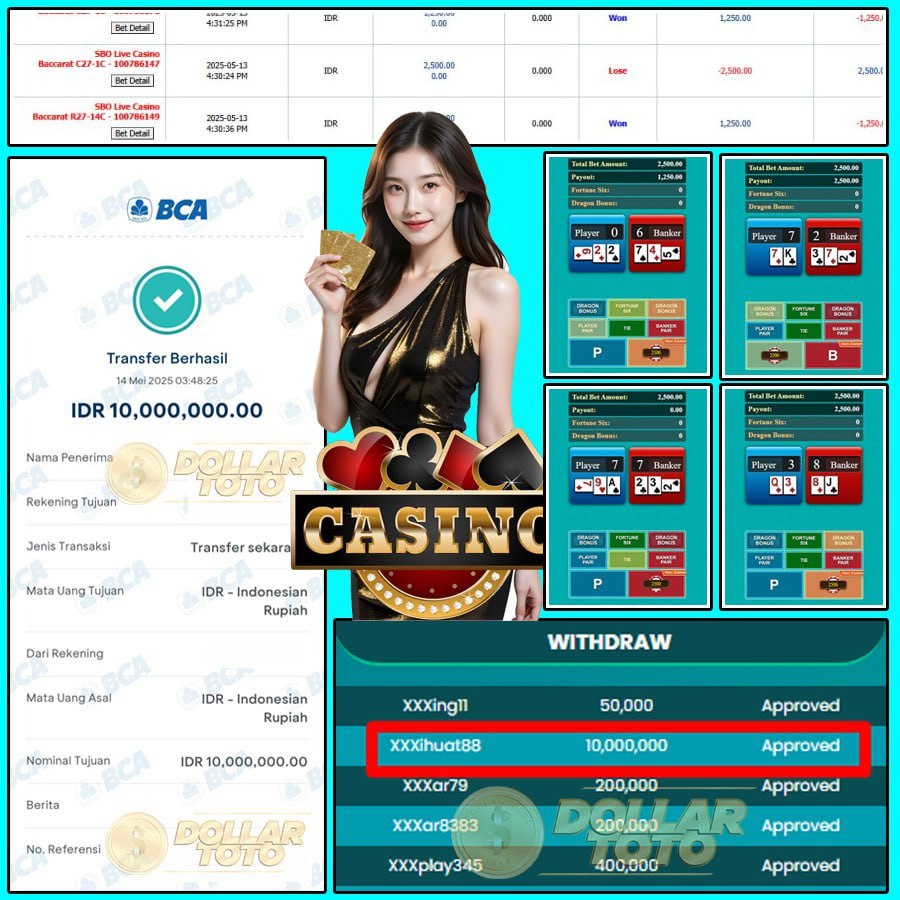 SBO CASINO BAWA HOKI LAGII!! MENANG SEBESAR 10 JT DI DOLLARTOTO!!