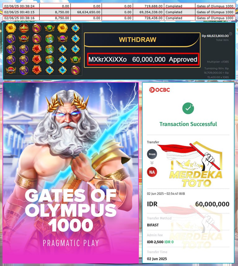LUAR BIASA! MENANG 60 JUTA DI GATES OF OLYMPUS 1000 CUMA DI MERDEKATOTO!!