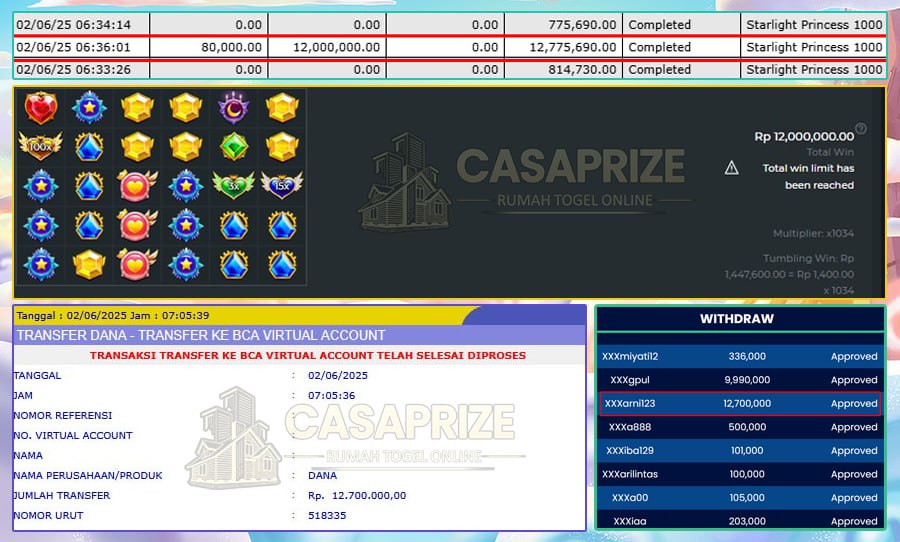 CUMA COBA-COBA, CUANNYA SERIUS!! JP 12JT STARLIGHT PRINCESS 1000 GACOR CASAPRIZE!!!