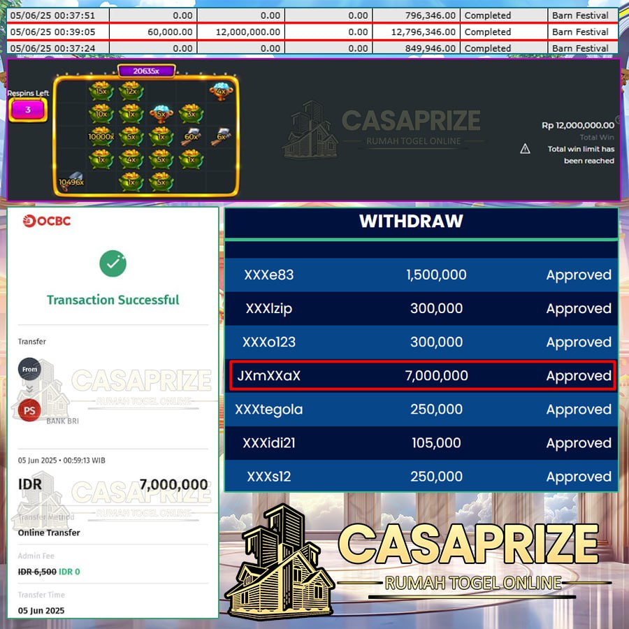 CASAPRIZE BERSINAR LAGI! MAIN BARN FESITIVAL , 12 JT CAIR DALAM HITUNGAN DETIK!!