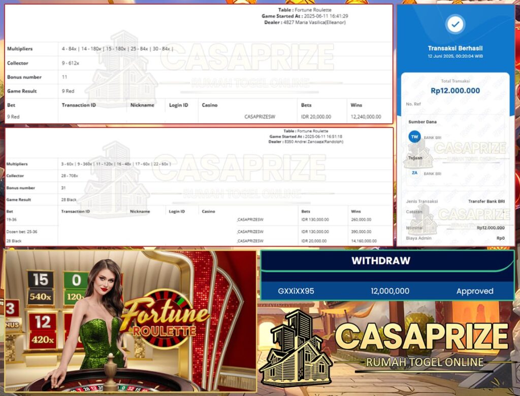 ROULETTE CASAPRIZE PALING JOS!! MENANG 12JT LANGSUNG DI BAYAR LUNAS!!!