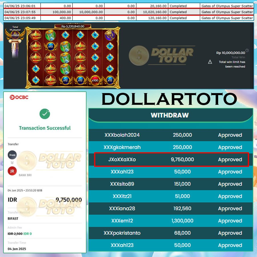 DOLLARTOTO MELEDAK LAGI! GATES OF OLYMPUS SUPER SCATTER HANTAR JACKPOT 9JT!